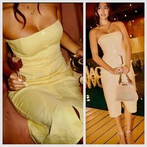 Reformation Prescott Linen Strapless Midi Dress | Butter Yellow | Size 4